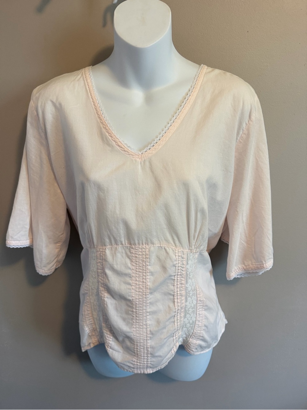 Laura Ashley Vintage 100% Cotton Lace Pintuck Corset Top Light Pink L
